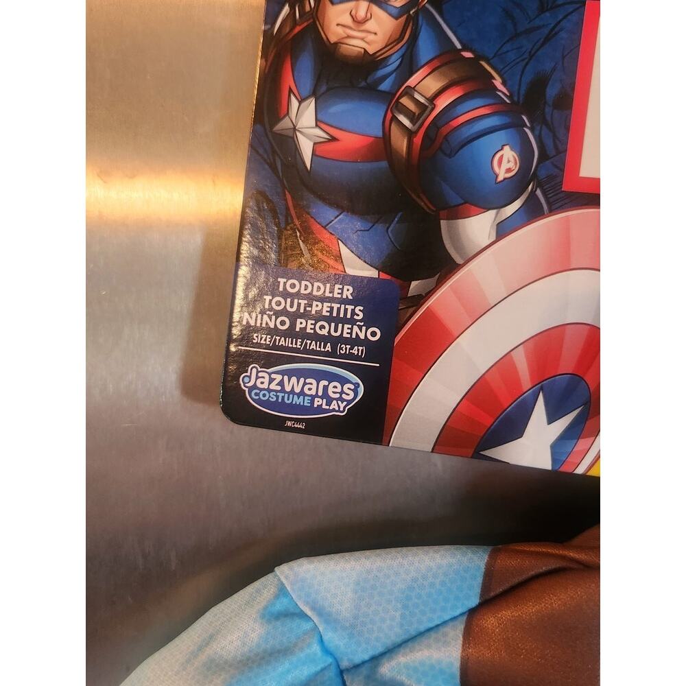 Marvel Captain America Toddler Muscle Costume Jumpsuit Mask Shield Halloween - Picture 3 of 5